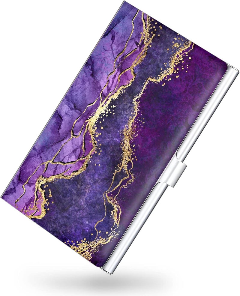Xavier Business Card Holder，Color Printing Men's and Women's Business Card Case，Ultra-Thin Metal Business Card Organizer，Carry-on Pocket Wallet Business Card Holder,Purple Marble - Image 1